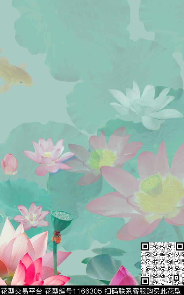 荷花小清新女装数码印花华亿平台下载（图片编号: 1166305） - 瓦栏（Walan）