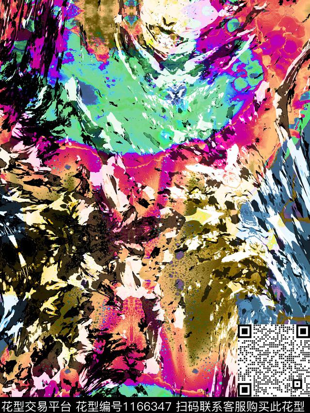 抽象坯布艺术迷彩数码印花华亿平台下载（图片编号: 1166347） - 瓦栏（Walan）