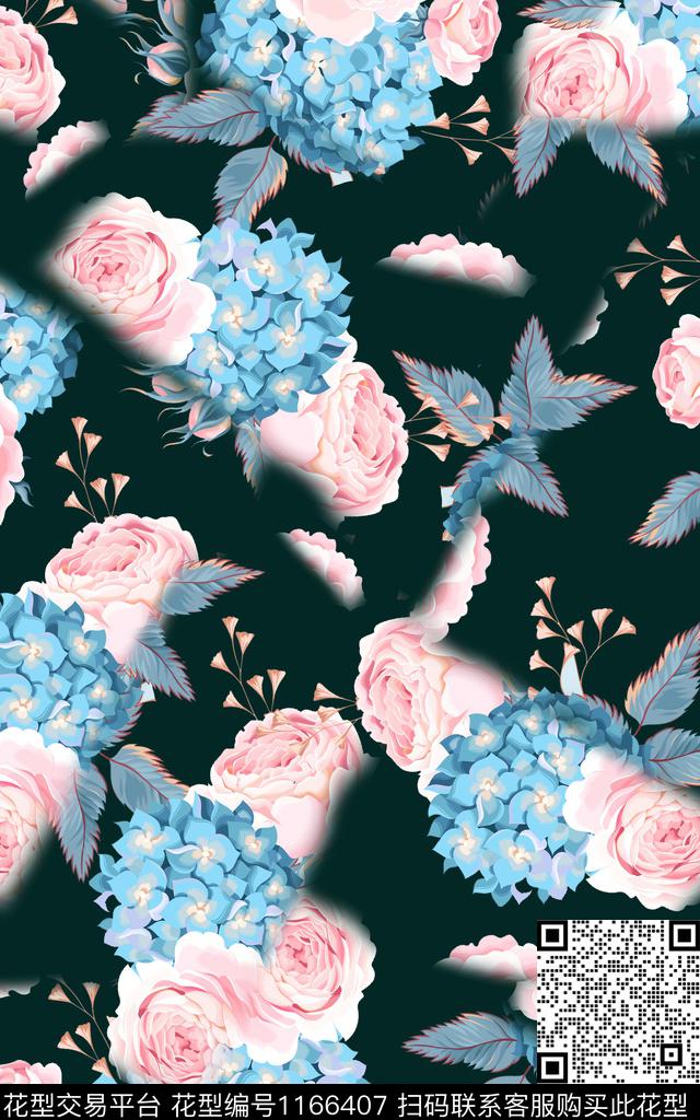 花卉时尚混合拼接数码印花华亿平台下载（图片编号: 1166407） - 瓦栏（Walan）