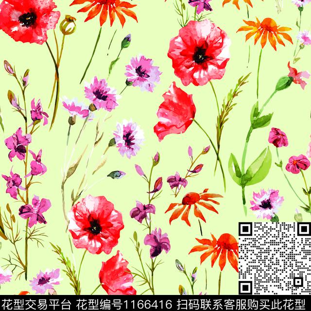狗尾巴草水彩花卉虞美人数码印花华亿平台下载（图片编号: 1166416） - 瓦栏（Walan）