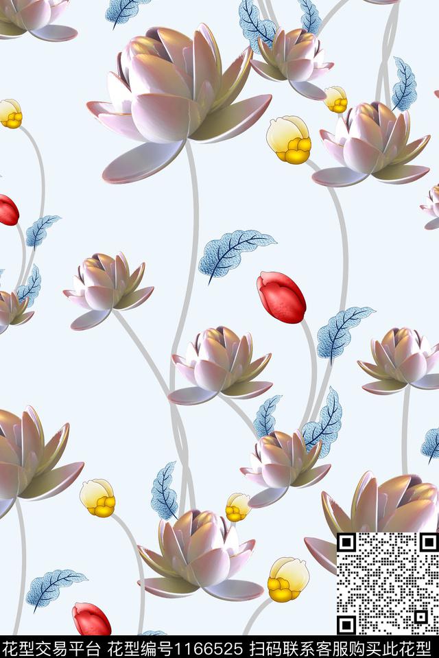 花瓣花卉手绘大花数码印花华亿平台下载（图片编号: 1166525） - 瓦栏（Walan）