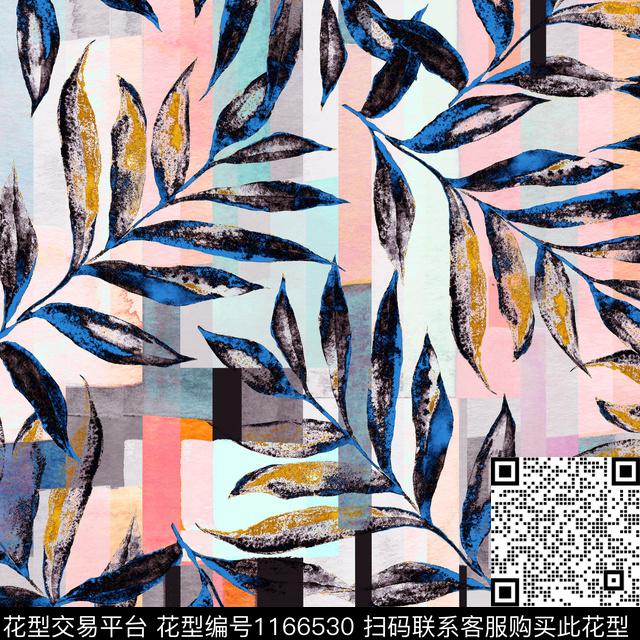 几何抽象植物数码印花华亿平台下载（图片编号: 1166530） - 瓦栏（Walan）