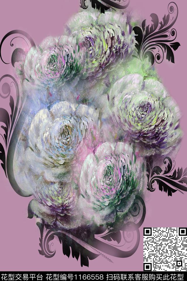 花卉时尚简约数码印花华亿平台下载（图片编号: 1166558） - 瓦栏（Walan）