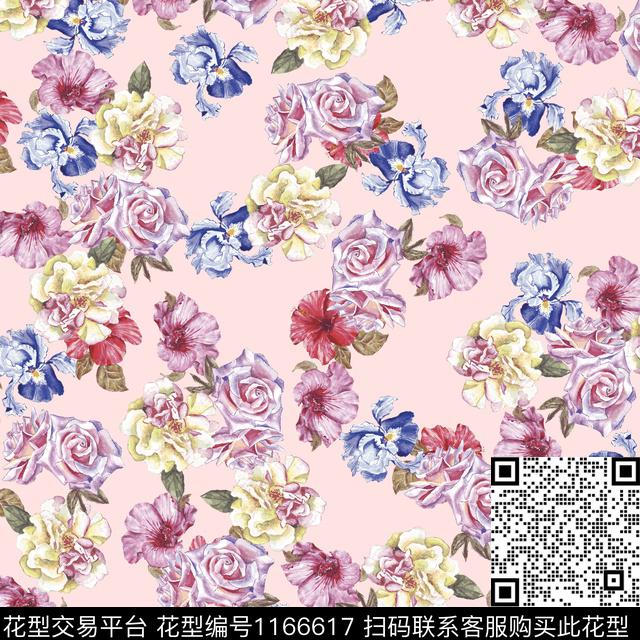 清爽底花卉水彩花卉花卉数码印花华亿平台下载（图片编号: 1166617） - 瓦栏（Walan）