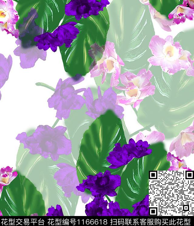 迷幻花瓣花卉数码印花华亿平台下载（图片编号: 1166618） - 瓦栏（Walan）