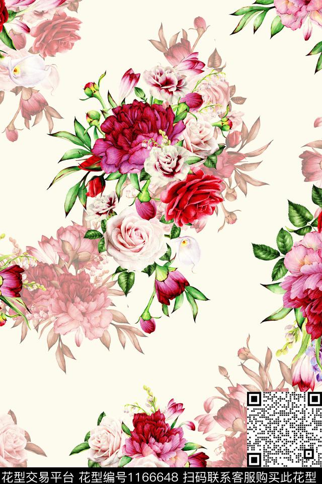 手绘花卉大牌风数码印花华亿平台下载（图片编号: 1166648） - 瓦栏（Walan）