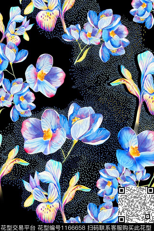 大牌风手绘花卉最新数码印花华亿平台下载（图片编号: 1166658） - 瓦栏（Walan）