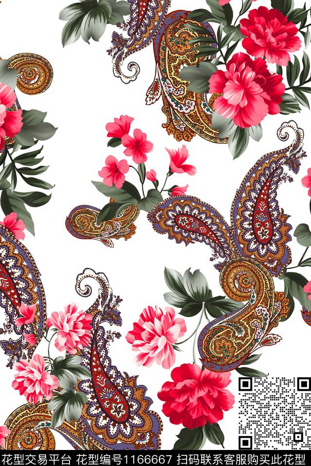 手绘花卉民族风大牌风数码印花华亿平台下载（图片编号: 1166667） - 瓦栏（Walan）