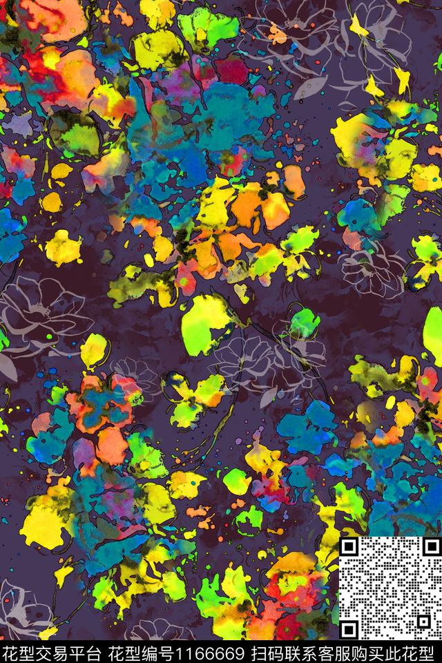 手绘休闲几何数码印花华亿平台下载（图片编号: 1166669） - 瓦栏（Walan）