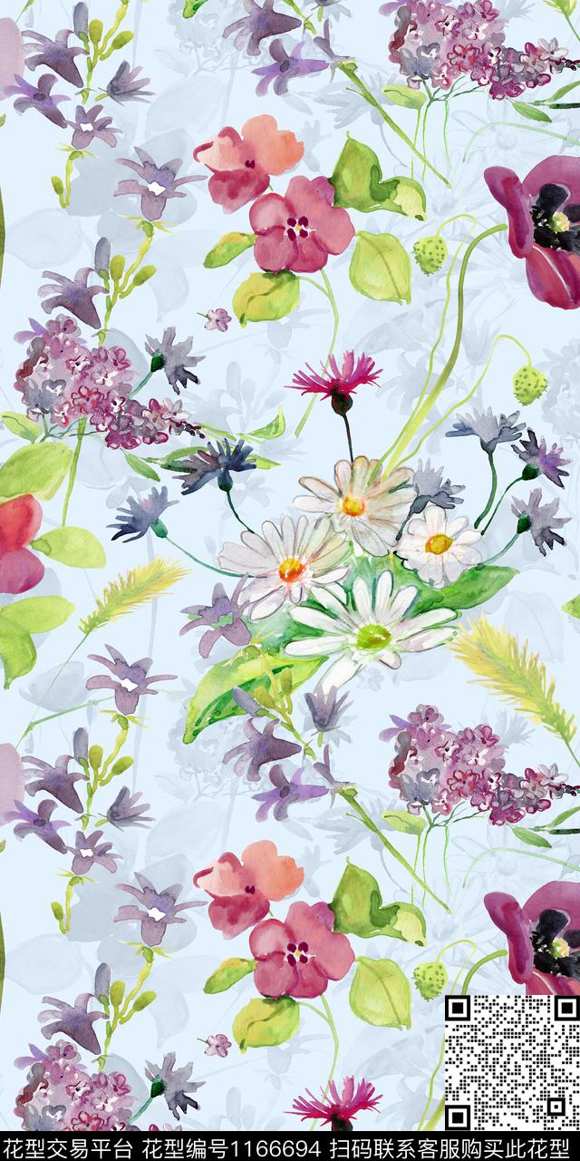 水彩花卉花瓣花卉数码印花华亿平台下载（图片编号: 1166694） - 瓦栏（Walan）