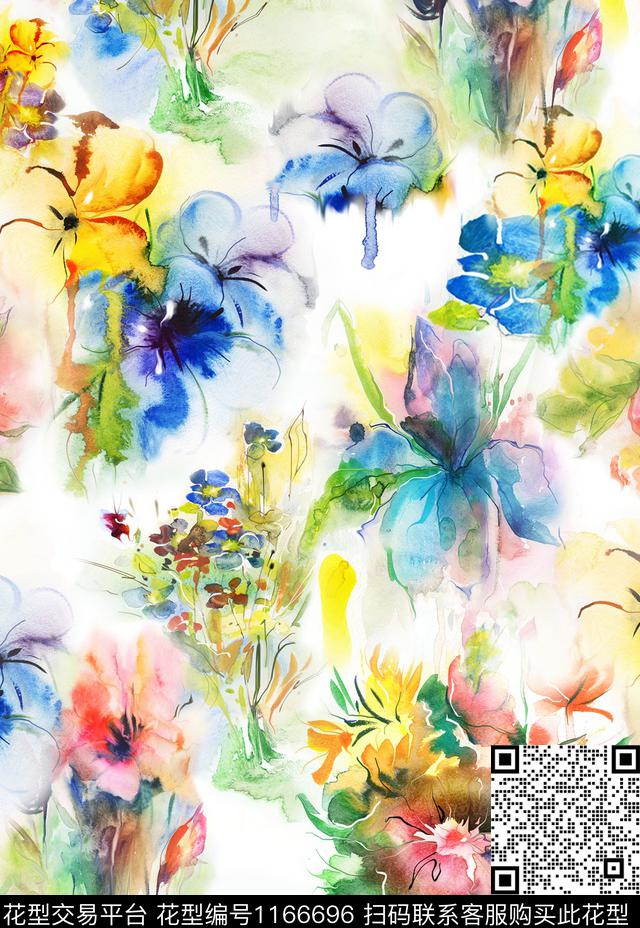 水彩花卉花瓣花卉数码印花华亿平台下载（图片编号: 1166696） - 瓦栏（Walan）