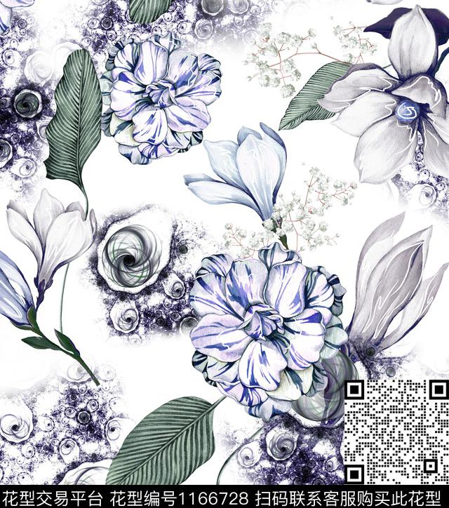 抽象花卉休闲数码印花华亿平台下载（图片编号: 1166728） - 瓦栏（Walan）