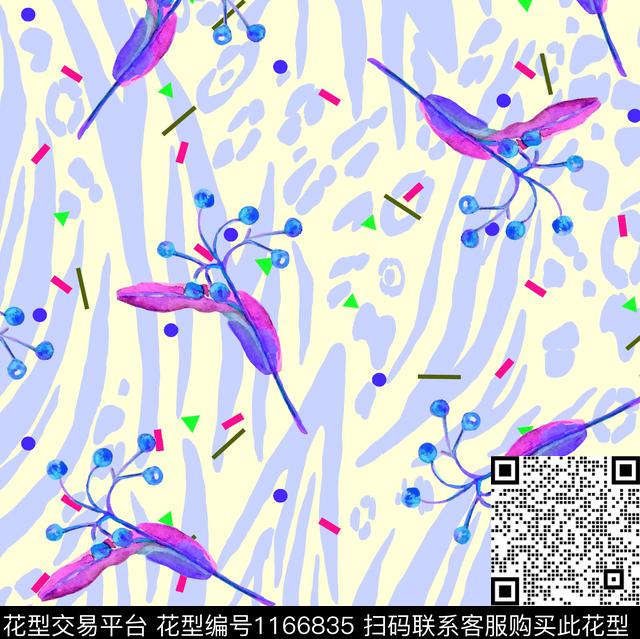 花卉大牌风条纹数码印花华亿平台下载（图片编号: 1166835） - 瓦栏（Walan）