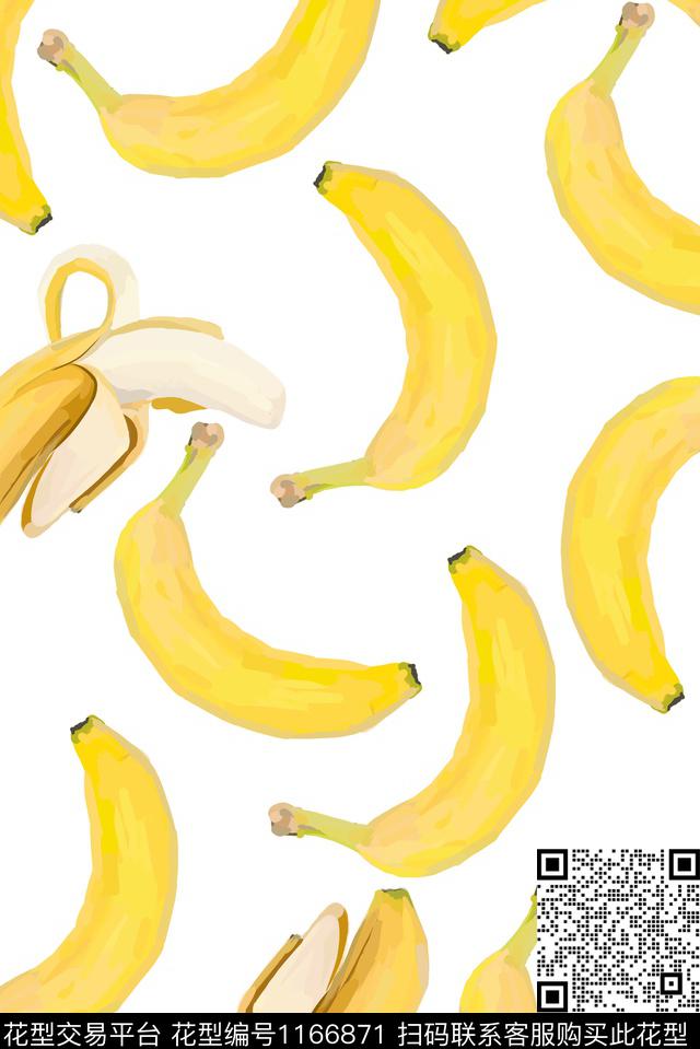 手绘香蕉俏皮水果印花数码印花华亿平台下载（图片编号: 1166871） - 瓦栏（Walan）