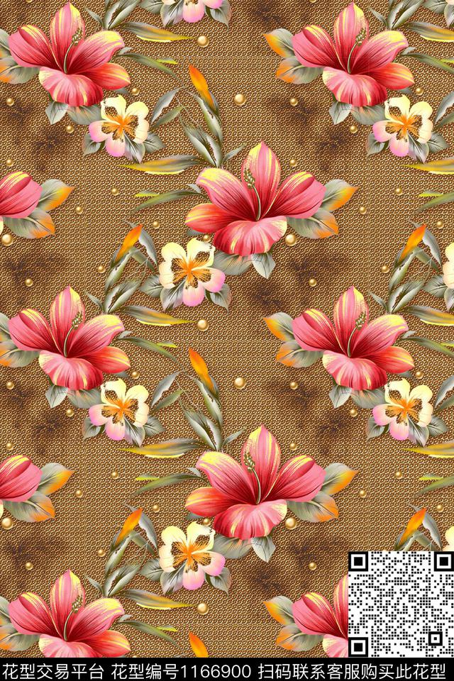 抽象花卉大牌风数码印花华亿平台下载（图片编号: 1166900） - 瓦栏（Walan）