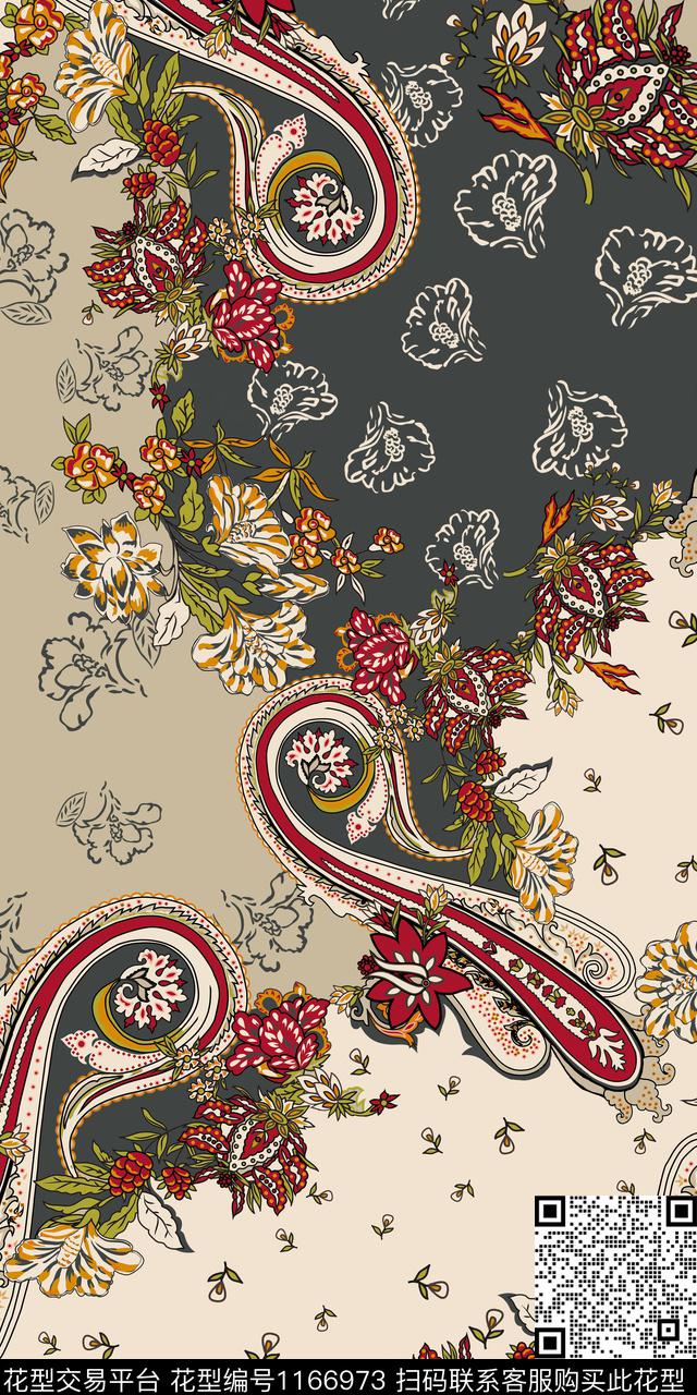 花卉大牌风佩斯利数码印花华亿平台下载（图片编号: 1166973） - 瓦栏（Walan）