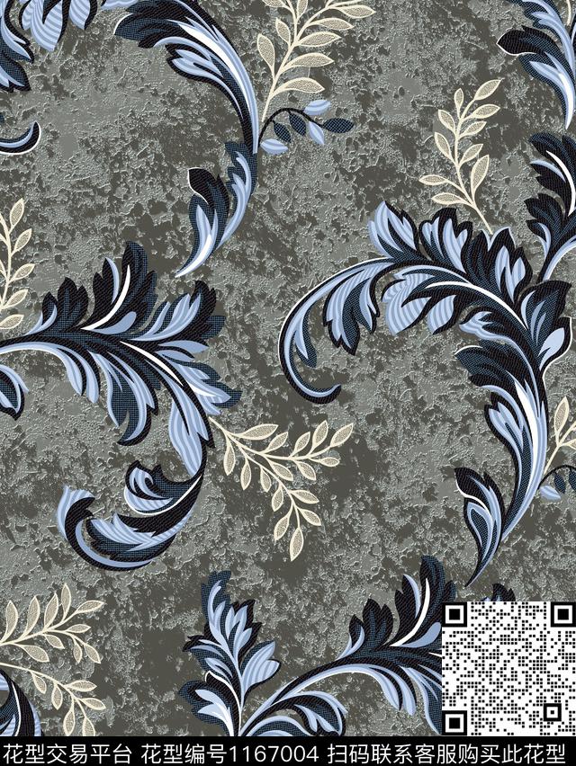 卷草肌理沙发布传统印花华亿平台下载（图片编号: 1167004） - 瓦栏（Walan）