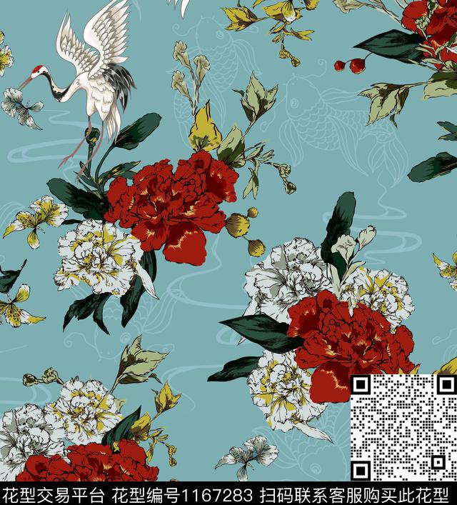 仙鹤民族风日本数码印花华亿平台下载（图片编号: 1167283） - 瓦栏（Walan）