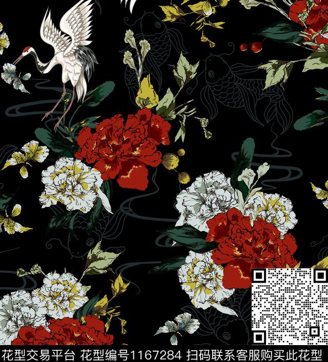 仙鹤民族风日本数码印花华亿平台下载（图片编号: 1167284） - 瓦栏（Walan）