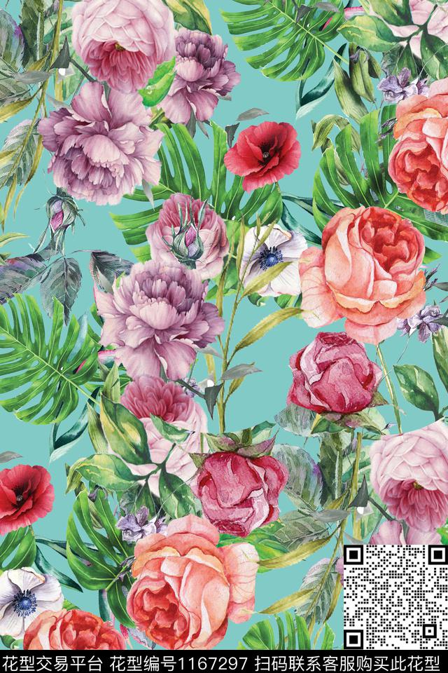 花卉大牌风小清新数码印花华亿平台下载（图片编号: 1167297） - 瓦栏（Walan）