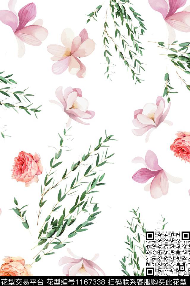 时尚花卉绿植树叶数码印花华亿平台下载（图片编号: 1167338） - 瓦栏（Walan）