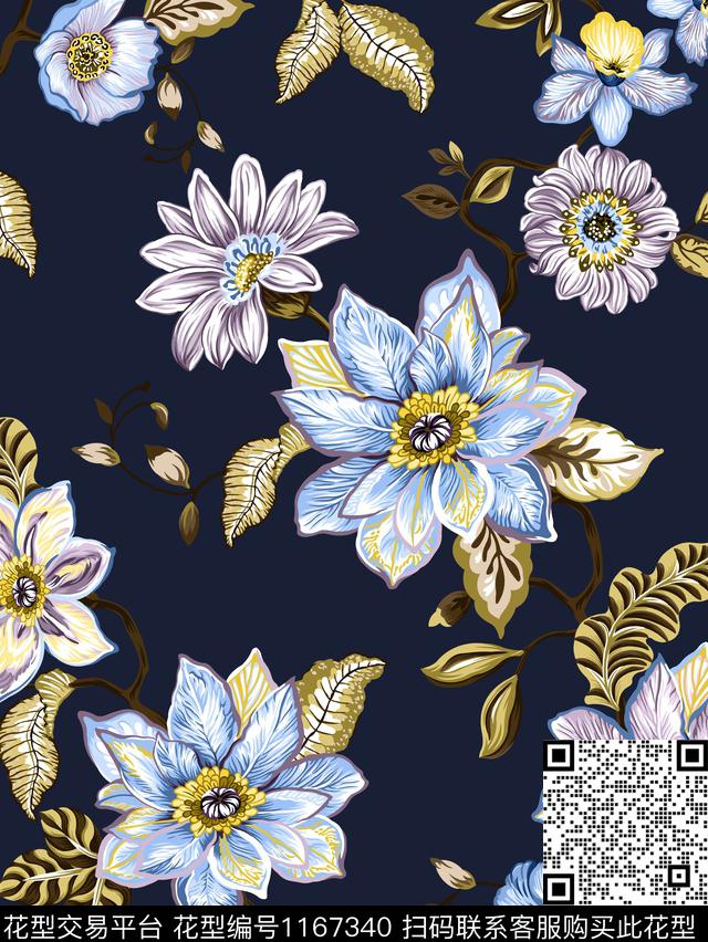 抽象花卉沙发布高清传统印花华亿平台下载（图片编号: 1167340） - 瓦栏（Walan）