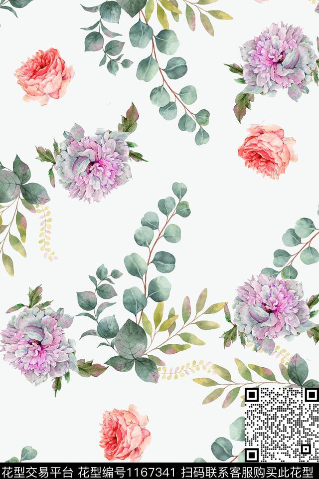 时尚花卉绿植树叶数码印花华亿平台下载（图片编号: 1167341） - 瓦栏（Walan）