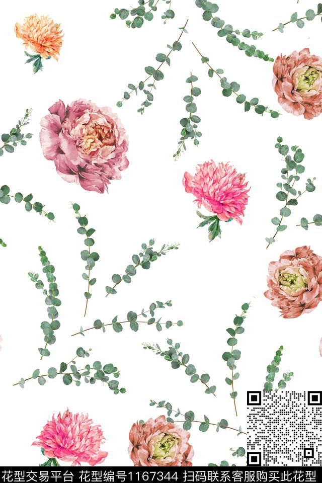 时尚花卉绿植树叶数码印花华亿平台下载（图片编号: 1167344） - 瓦栏（Walan）