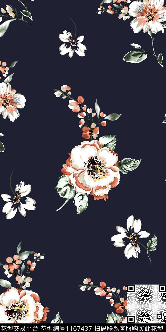 清爽底花卉手绘花卉高清传统印花华亿平台下载（图片编号: 1167437） - 瓦栏（Walan）