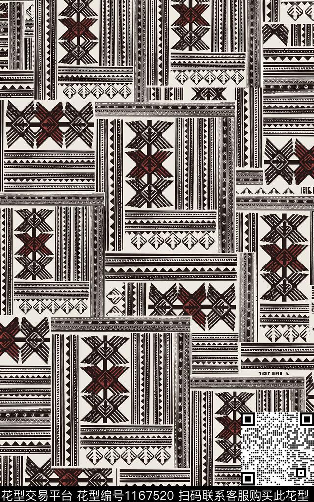 几何复古民族风数码印花华亿平台下载（图片编号: 1167520） - 瓦栏（Walan）
