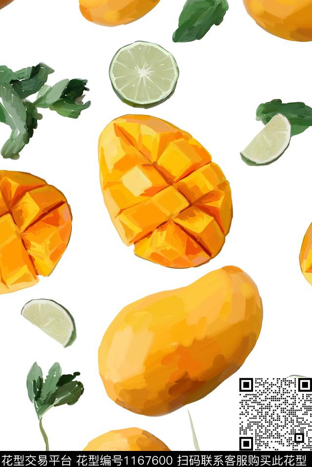 手绘植物创意数码印花华亿平台下载（图片编号: 1167600） - 瓦栏（Walan）