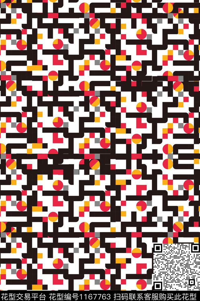 几何线条孟菲斯数码印花华亿平台下载（图片编号: 1167763） - 瓦栏（Walan）