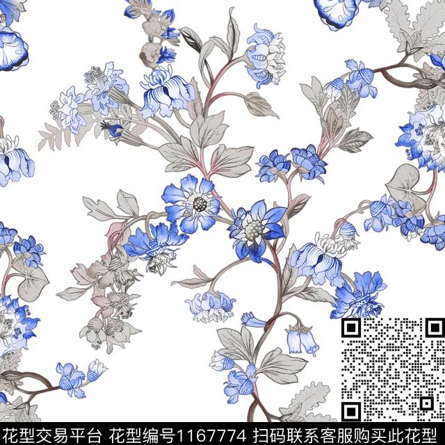 手绘花卉小清新数码印花华亿平台下载（图片编号: 1167774） - 瓦栏（Walan）