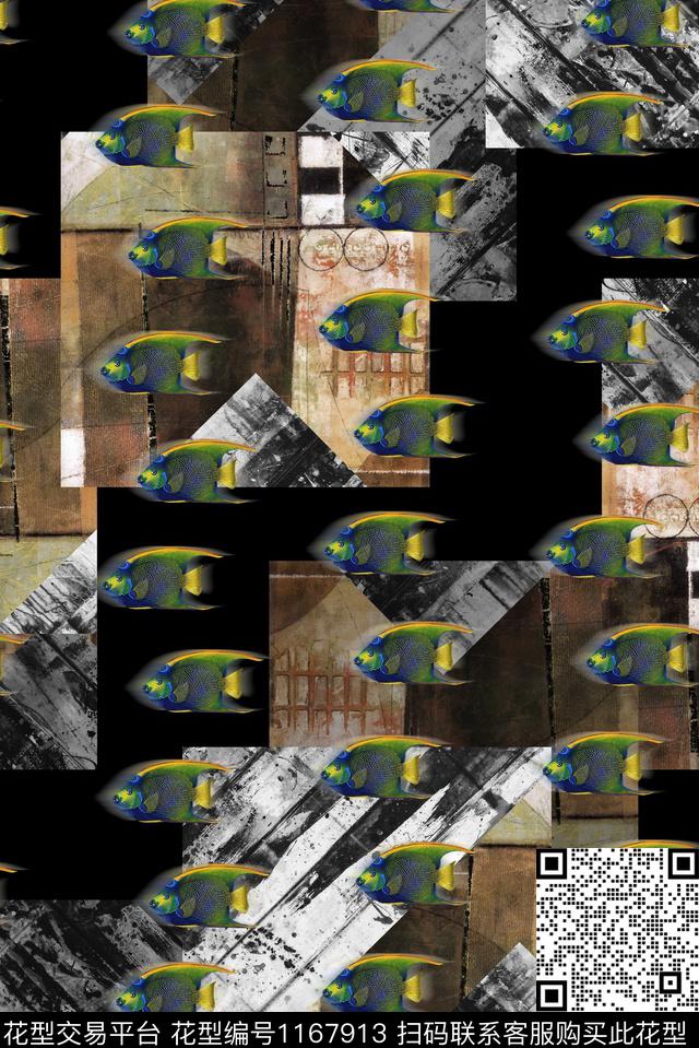 几何鱼肌理数码印花华亿平台下载（图片编号: 1167913） - 瓦栏（Walan）