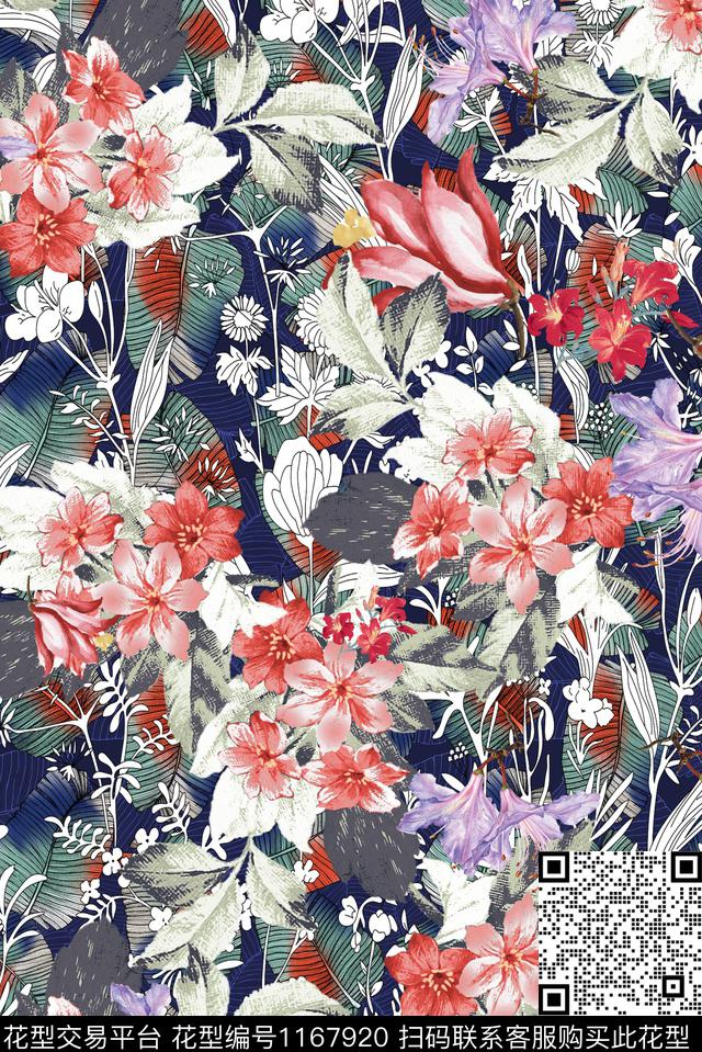 花卉绿植树叶热带华亿平台数码印花华亿平台下载（图片编号: 1167920） - 瓦栏（Walan）