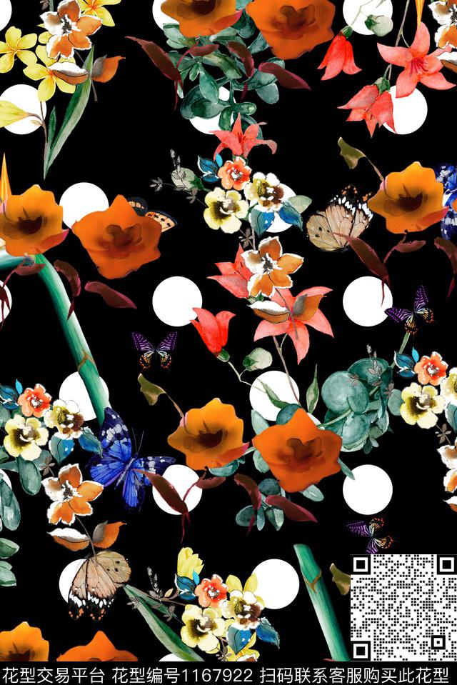 水彩花卉花瓣圆形数码印花华亿平台下载（图片编号: 1167922） - 瓦栏（Walan）