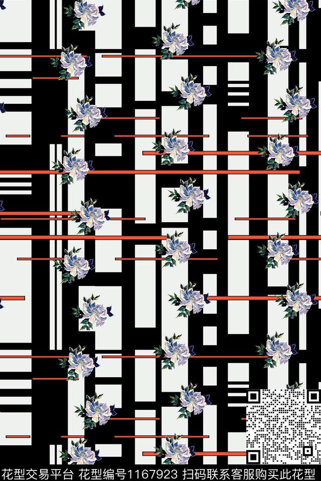几何花卉大牌风数码印花华亿平台下载（图片编号: 1167923） - 瓦栏（Walan）