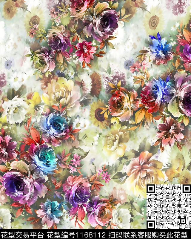 数码华亿平台水彩花卉数码印花华亿平台下载（图片编号: 1168112） - 瓦栏（Walan）