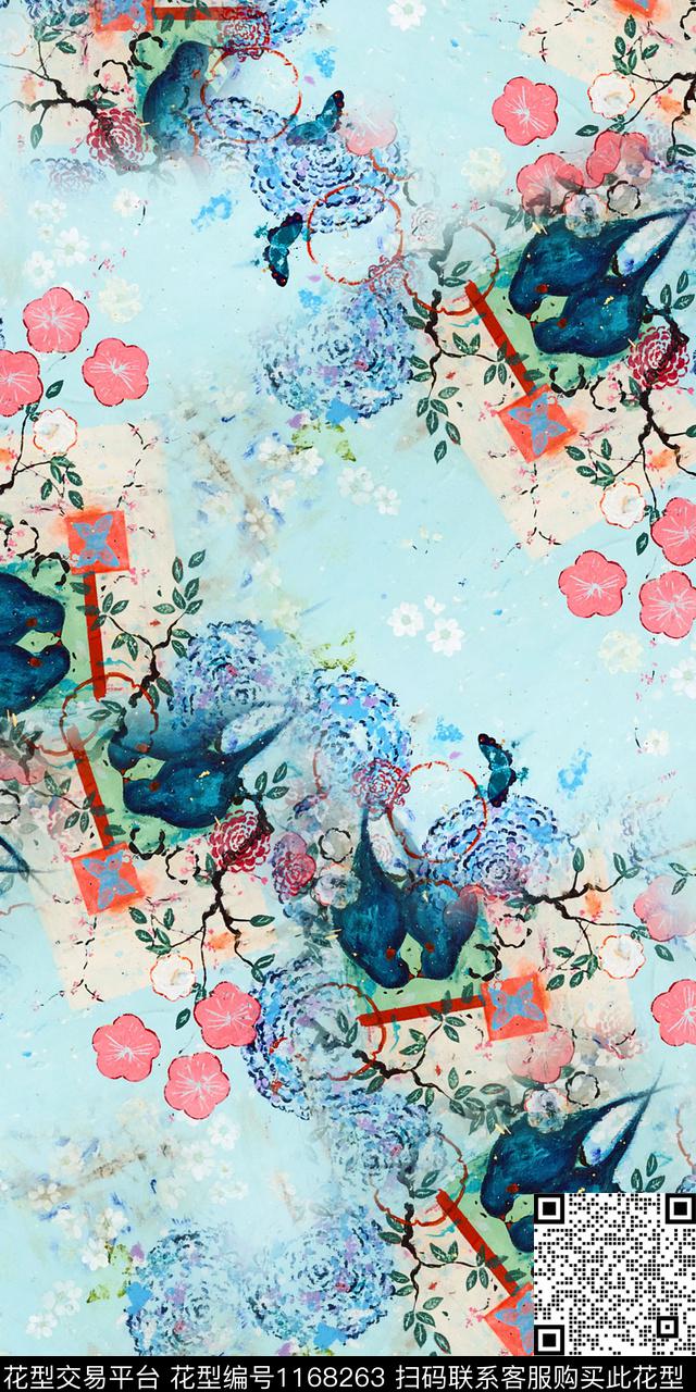 数码华亿平台抽象花卉数码印花华亿平台下载（图片编号: 1168263） - 瓦栏（Walan）