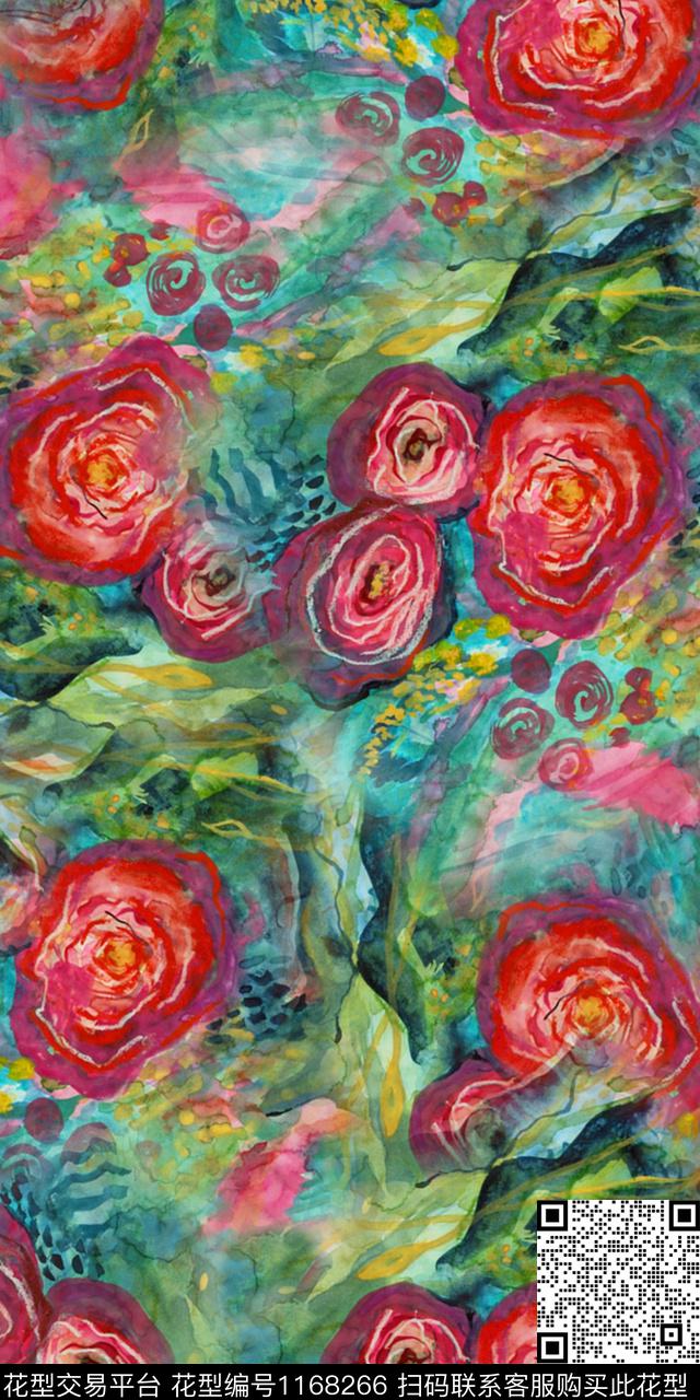 数码华亿平台抽象花卉数码印花华亿平台下载（图片编号: 1168266） - 瓦栏（Walan）