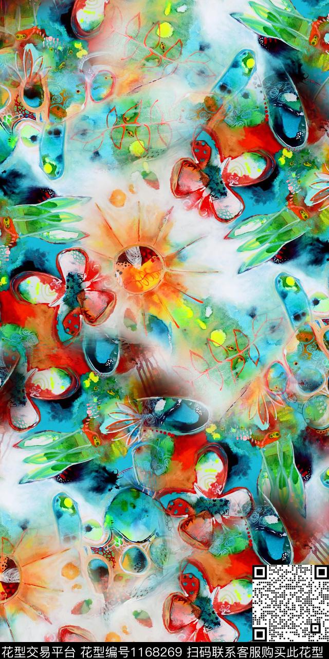 数码华亿平台抽象复古数码印花华亿平台下载（图片编号: 1168269） - 瓦栏（Walan）