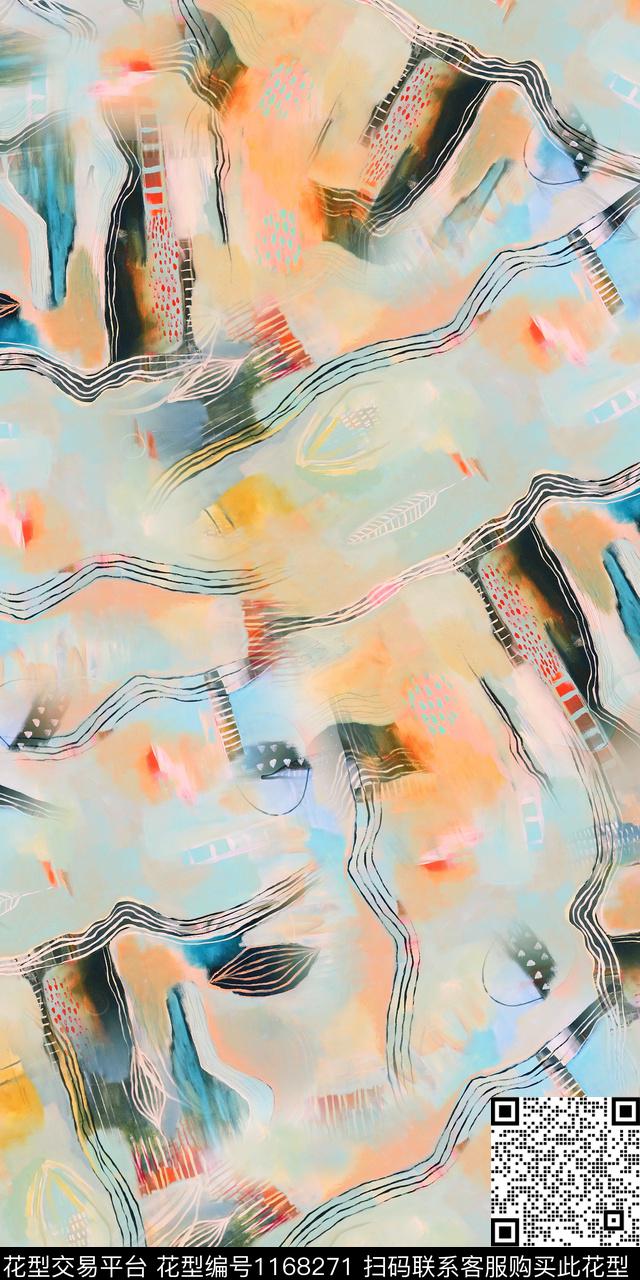 数码华亿平台抽象复古数码印花华亿平台下载（图片编号: 1168271） - 瓦栏（Walan）