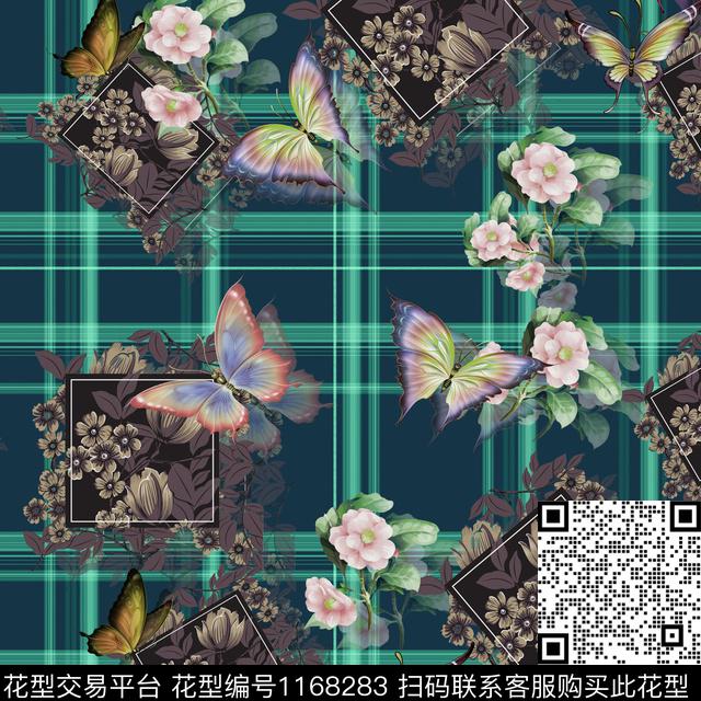 格子花瓣复古传统印花华亿平台下载（图片编号: 1168283） - 瓦栏（Walan）