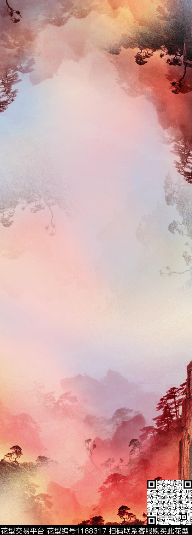 国画风景景观定位花数码印花华亿平台下载（图片编号: 1168317） - 瓦栏（Walan）
