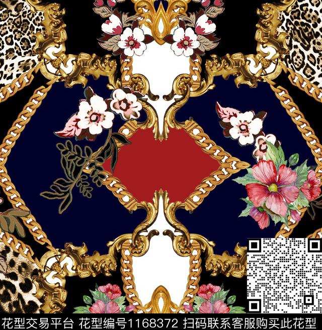 链条花卉混合拼接数码印花华亿平台下载（图片编号: 1168372） - 瓦栏（Walan）