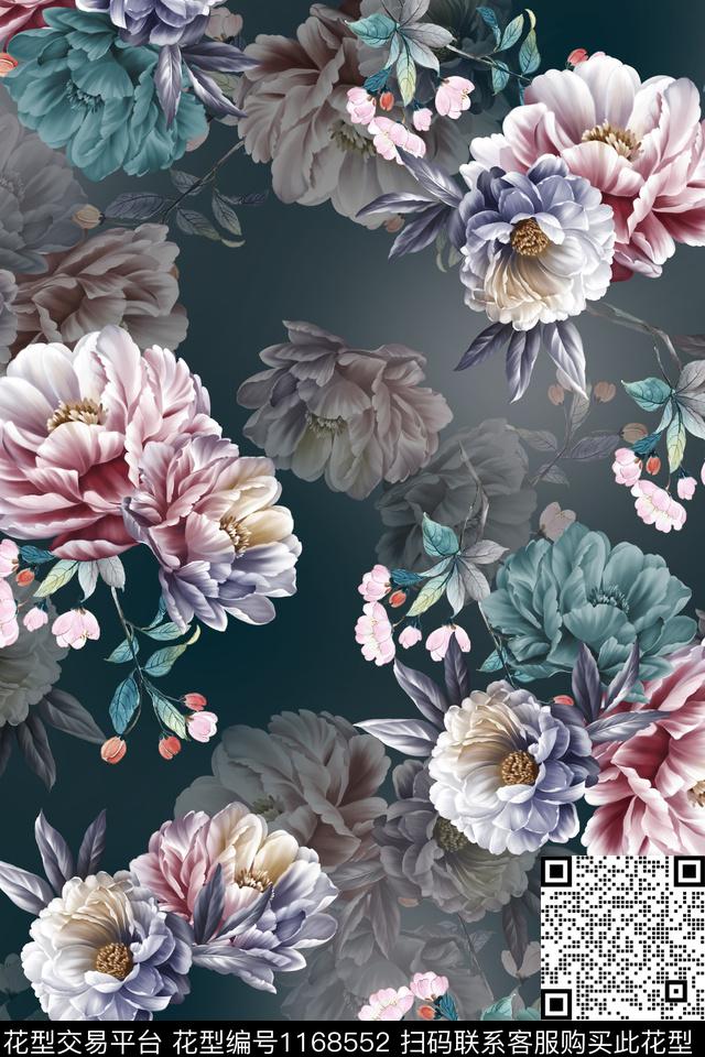 花卉满版散花复古数码印花华亿平台下载（图片编号: 1168552） - 瓦栏（Walan）