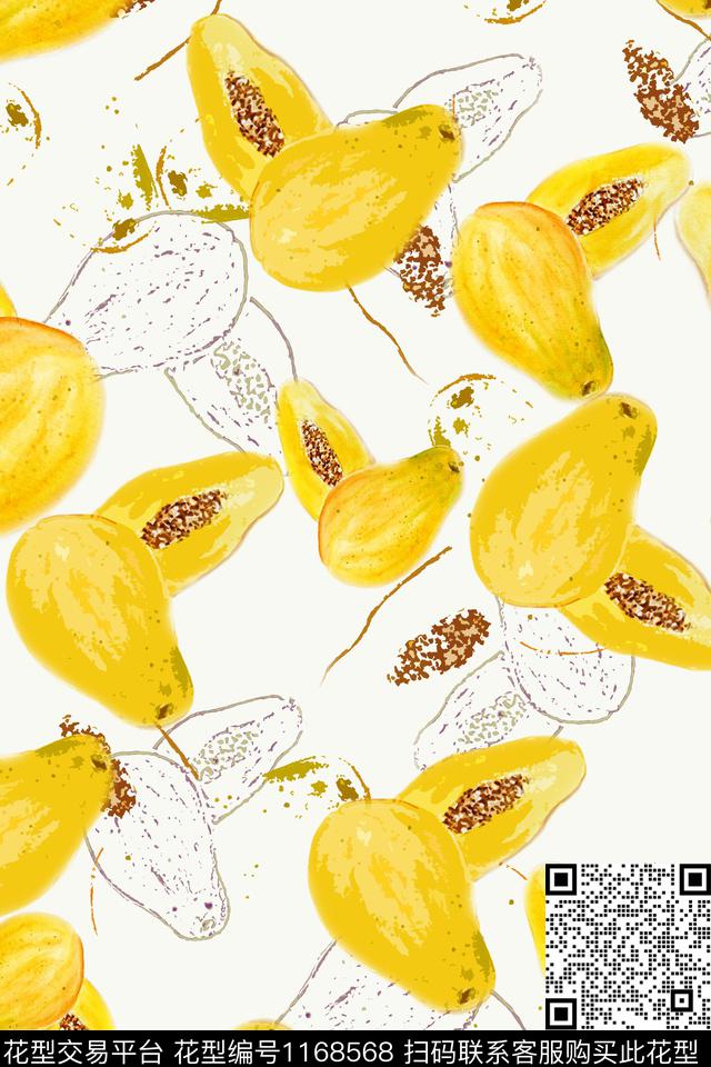 趣味俏皮水果水彩手绘数码印花华亿平台下载（图片编号: 1168568） - 瓦栏（Walan）