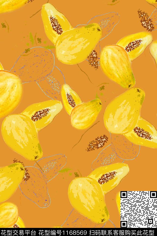 趣味俏皮水果水彩手绘数码印花华亿平台下载（图片编号: 1168569） - 瓦栏（Walan）