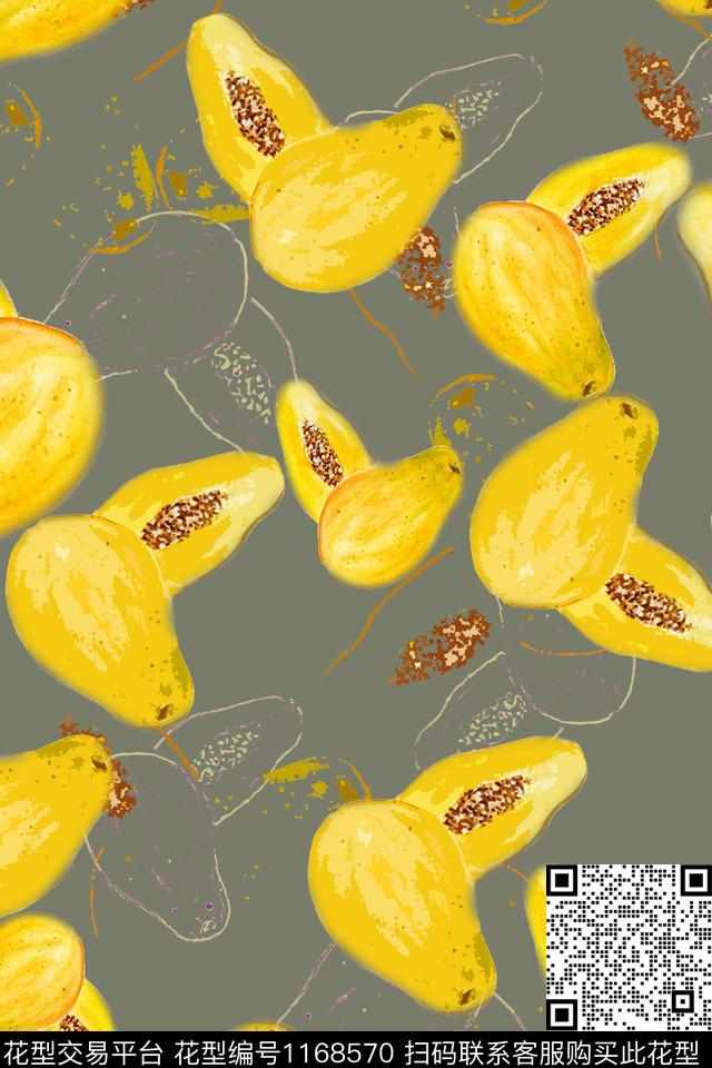 趣味俏皮水果水彩手绘数码印花华亿平台下载（图片编号: 1168570） - 瓦栏（Walan）