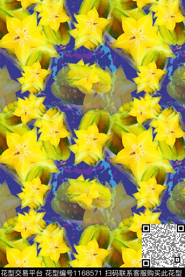 迷彩图案俏皮水果杨桃数码印花华亿平台下载（图片编号: 1168571） - 瓦栏（Walan）